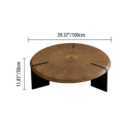 Traditional Vintage Round Multi-Layer Solid Wood Panel Tempered Glass Acrylic Stainless Steel Coffee Table For Living Room