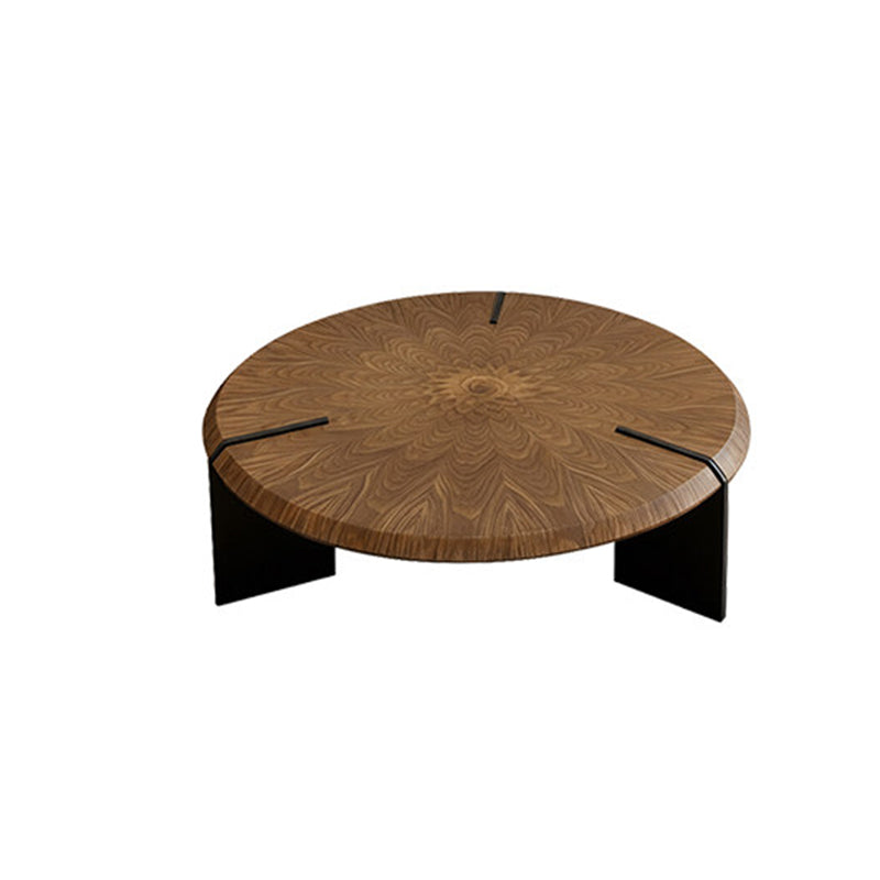 Traditional Vintage Round Multi-Layer Solid Wood Panel Tempered Glass Acrylic Stainless Steel Coffee Table For Living Room