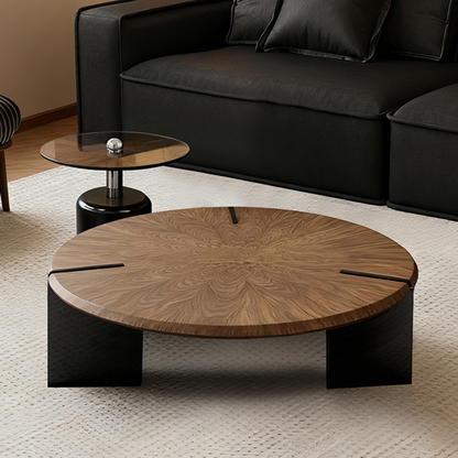 Traditional Vintage Round Multi-Layer Solid Wood Panel Tempered Glass Acrylic Stainless Steel Coffee Table For Living Room