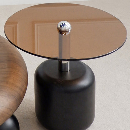 Traditional Vintage Round Multi-Layer Solid Wood Panel Tempered Glass Acrylic Stainless Steel Coffee Table For Living Room