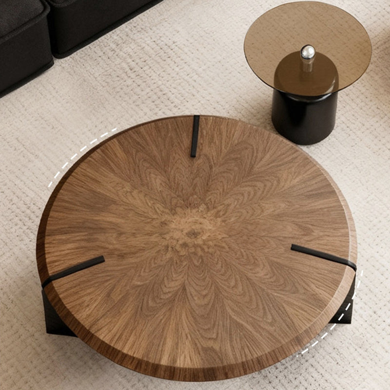 Traditional Vintage Round Multi-Layer Solid Wood Panel Tempered Glass Acrylic Stainless Steel Coffee Table For Living Room