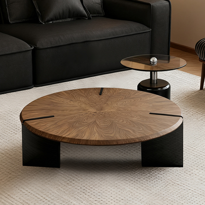 Traditional Vintage Round Multi-Layer Solid Wood Panel Tempered Glass Acrylic Stainless Steel Coffee Table For Living Room