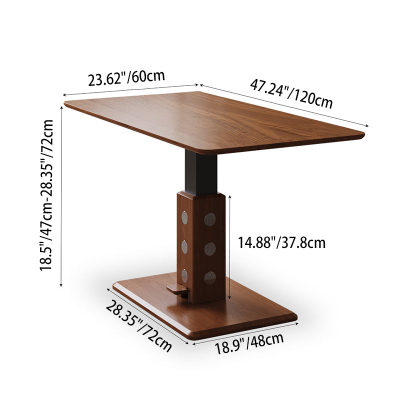 Traditional Vintage Rectangular Rubberwood Multi-layer Solid Wood Panel Iron Height-Adjustable Coffee Table For Living Room