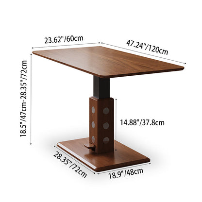Traditional Vintage Rectangular Rubberwood Multi-layer Solid Wood Panel Iron Height-Adjustable Coffee Table For Living Room