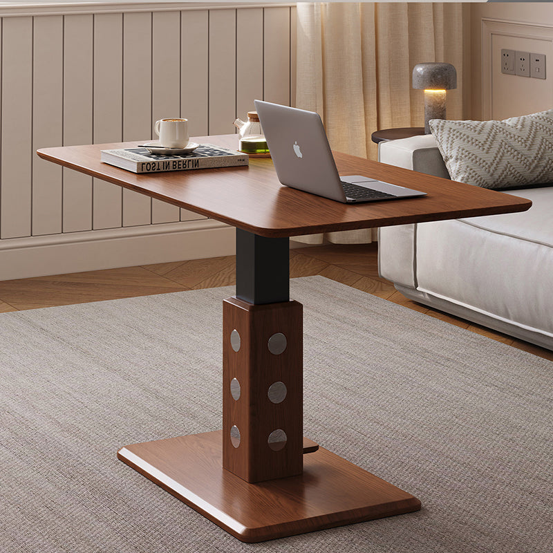 Traditional Vintage Rectangular Rubberwood Multi-layer Solid Wood Panel Iron Height-Adjustable Coffee Table For Living Room
