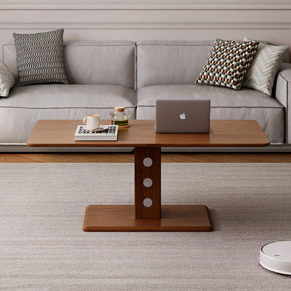 Traditional Vintage Rectangular Rubberwood Multi-layer Solid Wood Panel Iron Height-Adjustable Coffee Table For Living Room