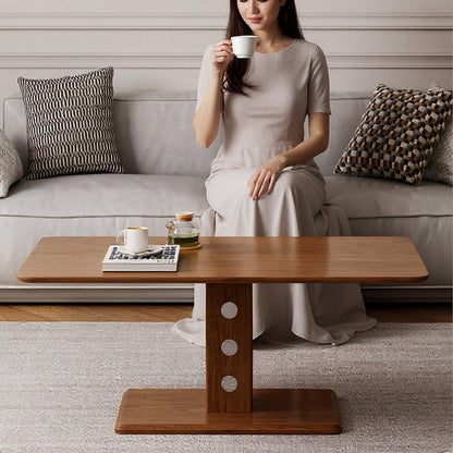 Traditional Vintage Rectangular Rubberwood Multi-layer Solid Wood Panel Iron Height-Adjustable Coffee Table For Living Room