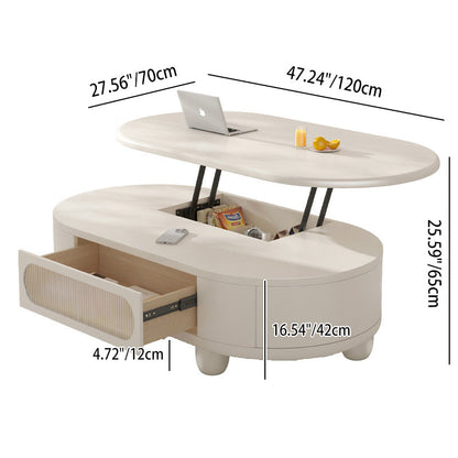 Contemporary Scandinavian Oval Multi-Layer Solid Wood Panel Solid Wood Drawers Extendable Coffee Table 3-Drawer For Living Room