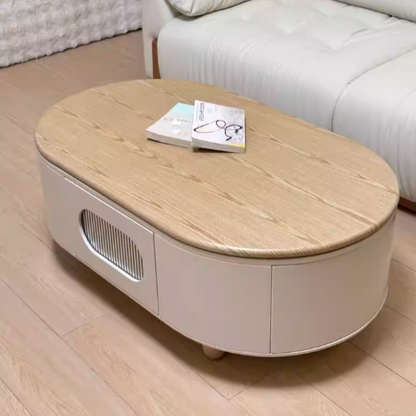 Contemporary Scandinavian Oval Multi-Layer Solid Wood Panel Solid Wood Drawers Extendable Coffee Table 3-Drawer For Living Room