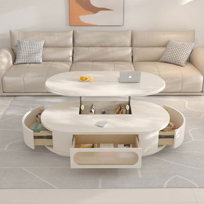 Contemporary Scandinavian Oval Multi-Layer Solid Wood Panel Solid Wood Drawers Extendable Coffee Table 3-Drawer For Living Room