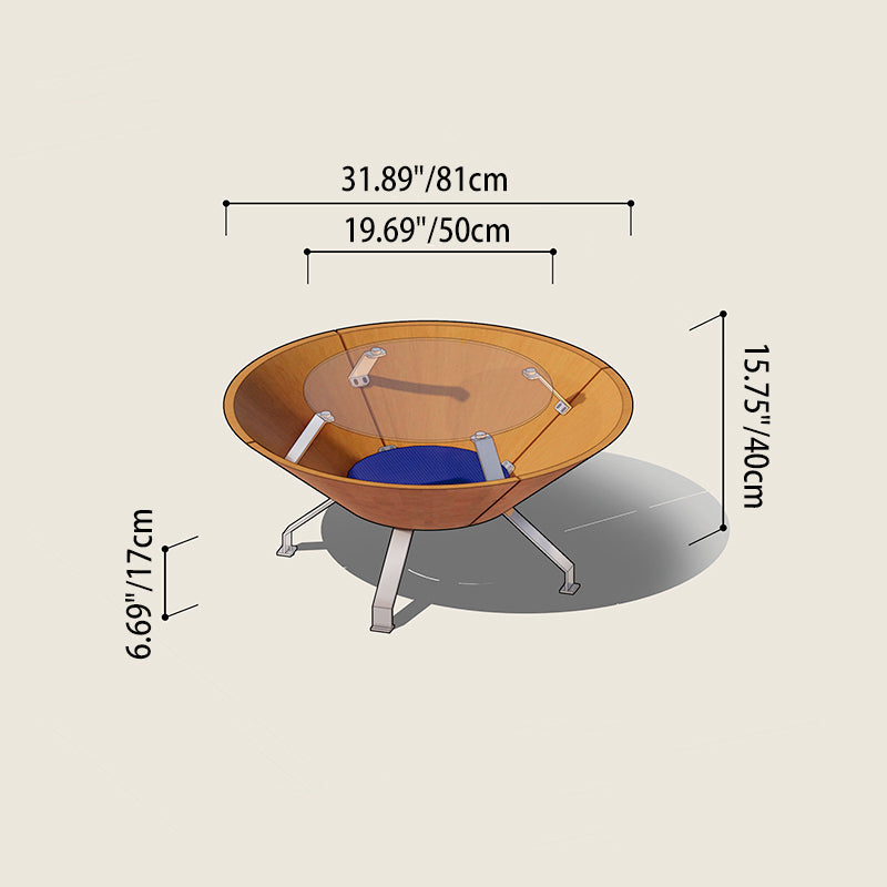 Contemporary Creative Round Multi-layer Solid Wood Panel Stainless Steel Tempered Glass Storage Coffee Table For Living Room