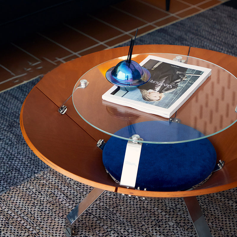 Contemporary Creative Round Multi-layer Solid Wood Panel Stainless Steel Tempered Glass Storage Coffee Table For Living Room