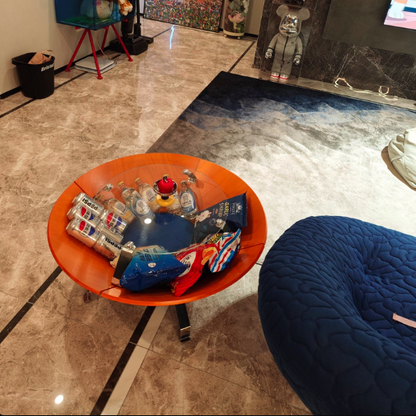 Contemporary Creative Round Multi-layer Solid Wood Panel Stainless Steel Tempered Glass Storage Coffee Table For Living Room
