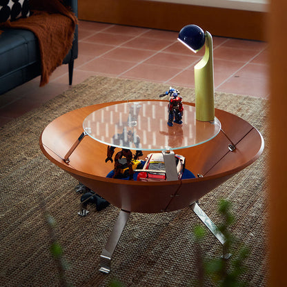 Contemporary Creative Round Multi-layer Solid Wood Panel Stainless Steel Tempered Glass Storage Coffee Table For Living Room