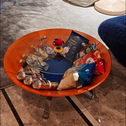 Contemporary Creative Round Multi-layer Solid Wood Panel Stainless Steel Tempered Glass Storage Coffee Table For Living Room