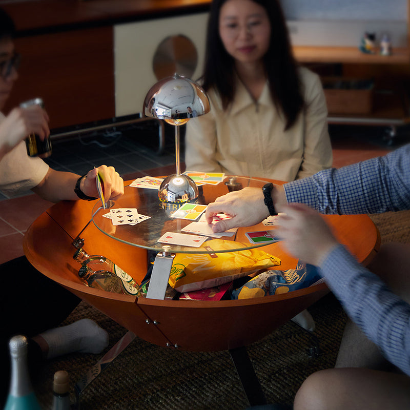 Contemporary Creative Round Multi-layer Solid Wood Panel Stainless Steel Tempered Glass Storage Coffee Table For Living Room