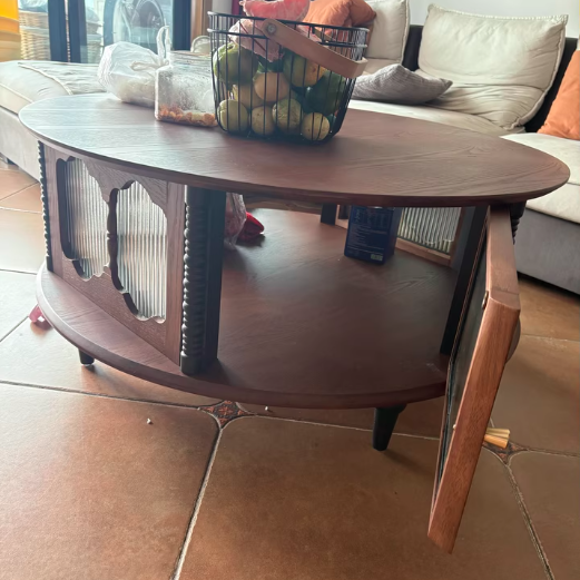 Traditional French Round Solid Ash Wood Multi-Layer Solid Wood Panel Storage Coffee Table For Living Room