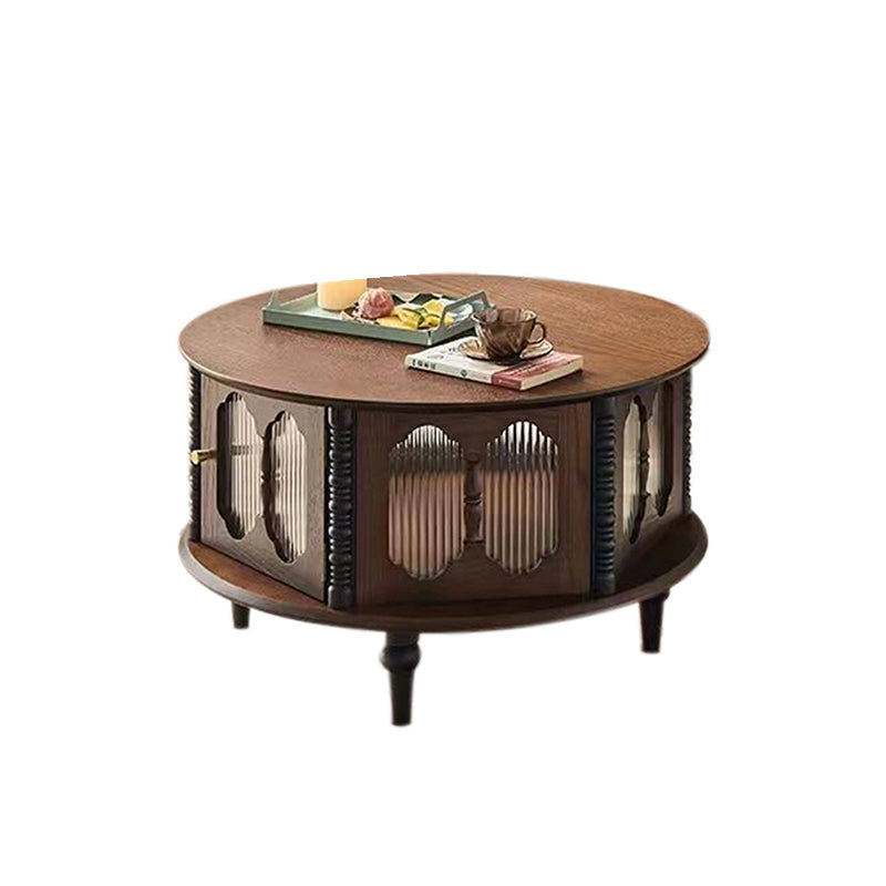 Traditional French Round Solid Ash Wood Multi-Layer Solid Wood Panel Storage Coffee Table For Living Room