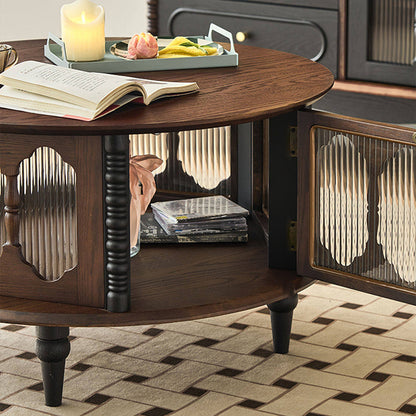 Traditional French Round Solid Ash Wood Multi-Layer Solid Wood Panel Storage Coffee Table For Living Room