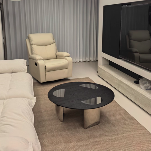 Modern Luxury Round Multi-Layer Solid Wood Panel Stainless Steel Coffee Table For Living Room