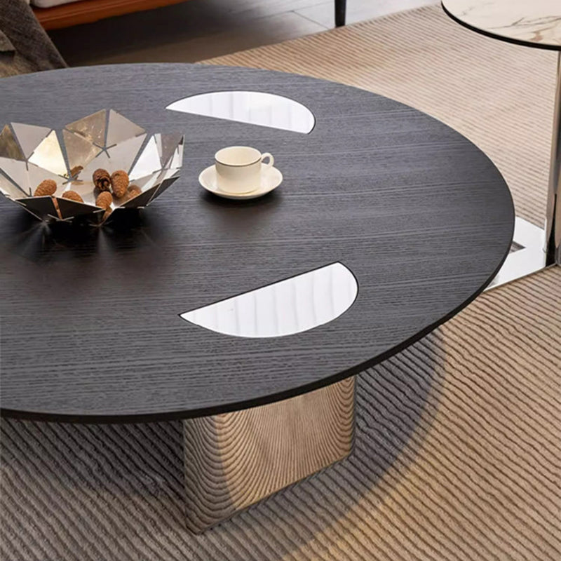 Modern Luxury Round Multi-Layer Solid Wood Panel Stainless Steel Coffee Table For Living Room