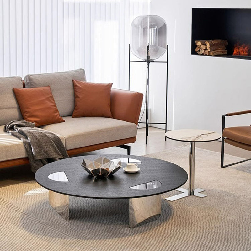 Modern Luxury Round Multi-Layer Solid Wood Panel Stainless Steel Coffee Table For Living Room