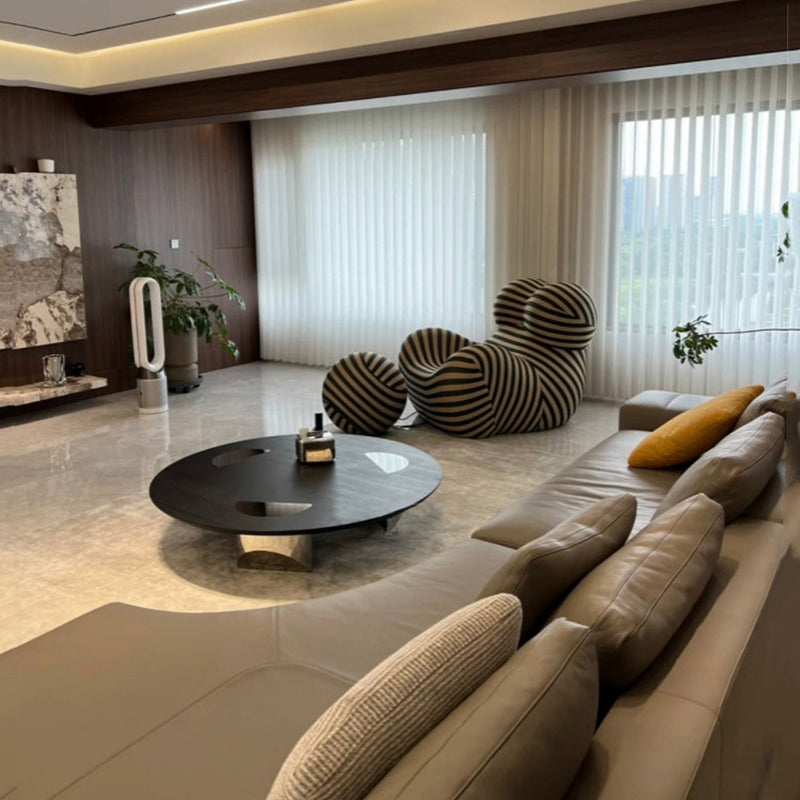 Modern Luxury Round Multi-Layer Solid Wood Panel Stainless Steel Coffee Table For Living Room
