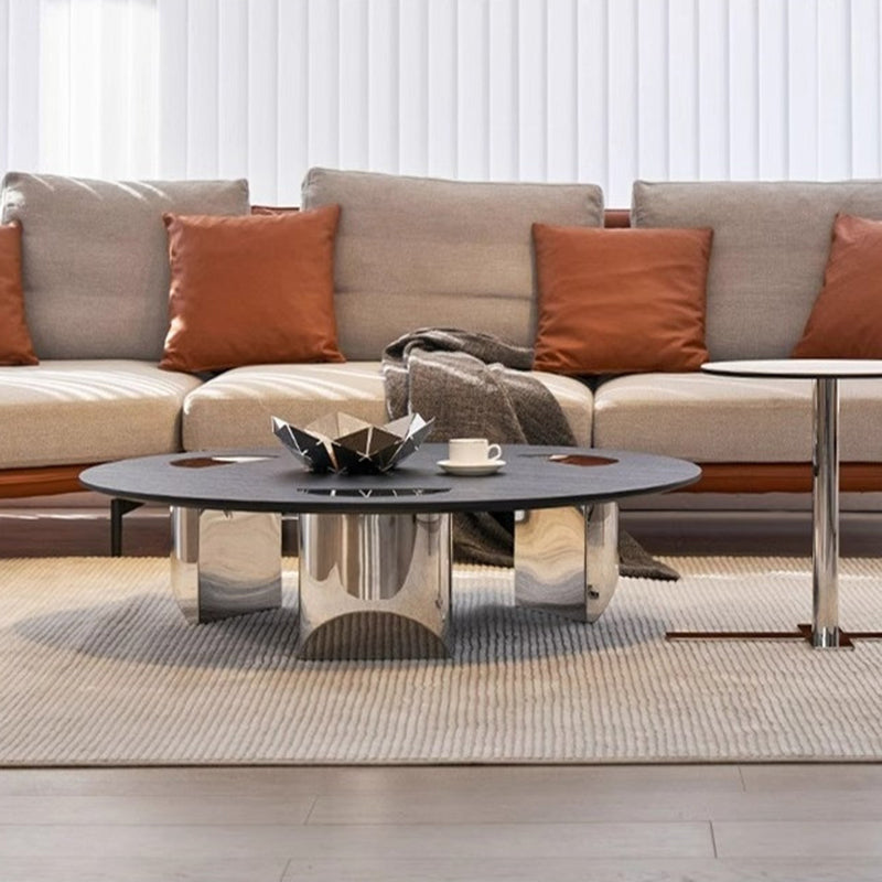 Modern Luxury Round Multi-Layer Solid Wood Panel Stainless Steel Coffee Table For Living Room