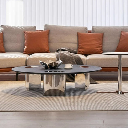 Modern Luxury Round Multi-Layer Solid Wood Panel Stainless Steel Coffee Table For Living Room