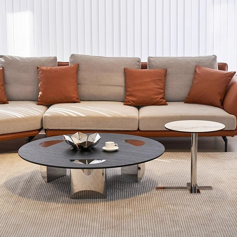 Modern Luxury Round Multi-Layer Solid Wood Panel Stainless Steel Coffee Table For Living Room