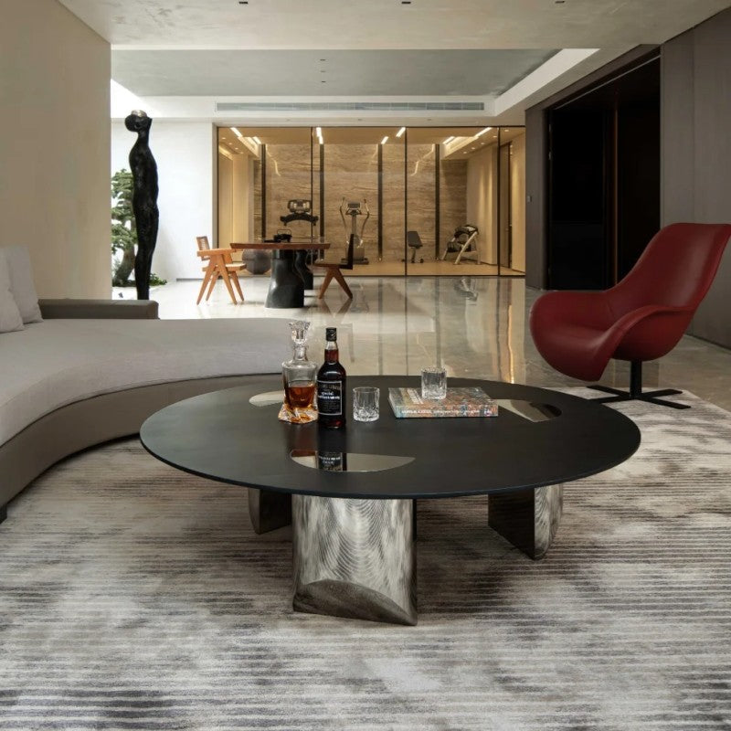 Modern Luxury Round Multi-Layer Solid Wood Panel Stainless Steel Coffee Table For Living Room