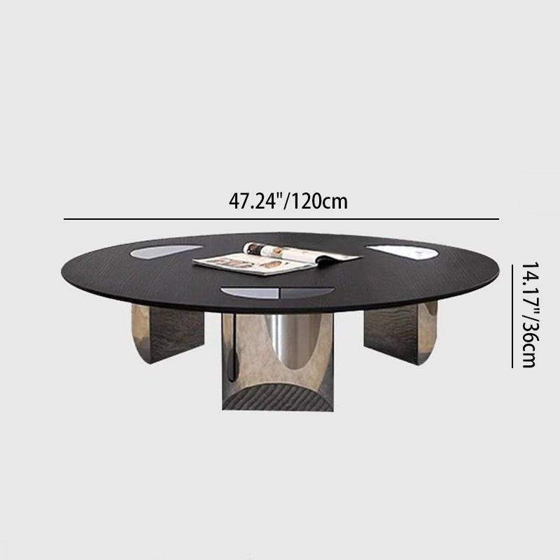 Modern Luxury Round Multi-Layer Solid Wood Panel Stainless Steel Coffee Table For Living Room