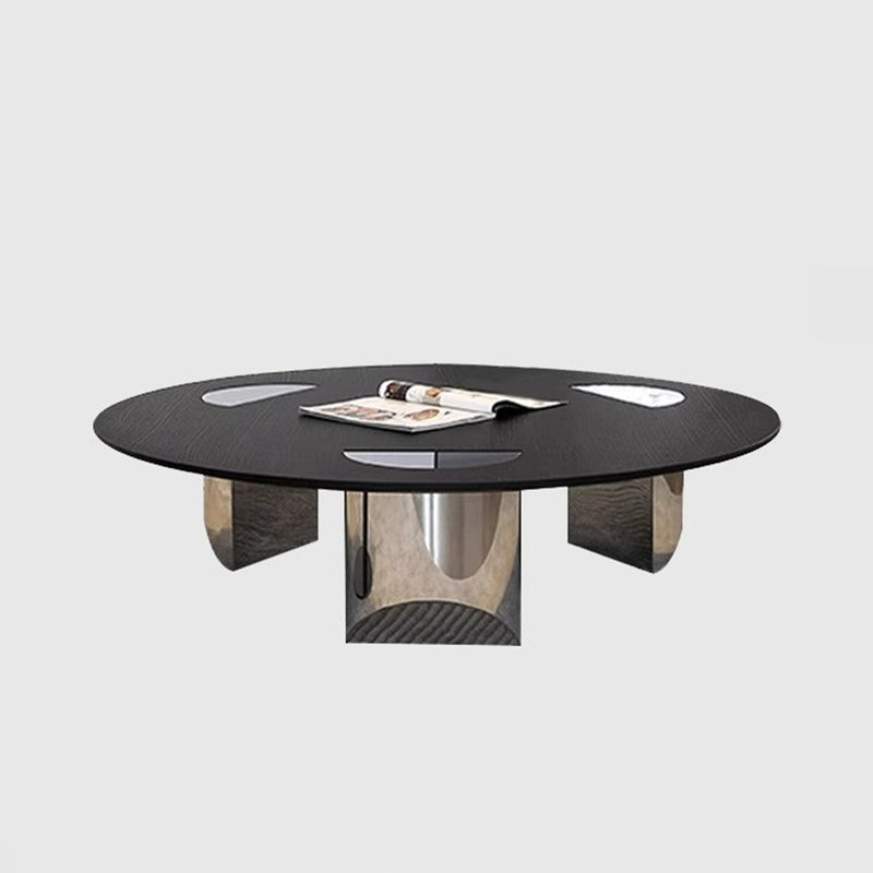 Modern Luxury Round Multi-Layer Solid Wood Panel Stainless Steel Coffee Table For Living Room