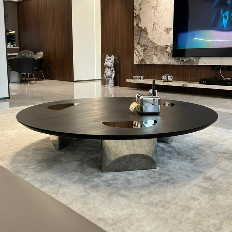 Modern Luxury Round Multi-Layer Solid Wood Panel Stainless Steel Coffee Table For Living Room