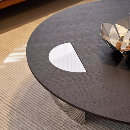 Modern Luxury Round Multi-Layer Solid Wood Panel Stainless Steel Coffee Table For Living Room