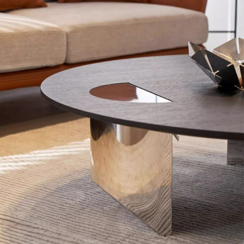 Modern Luxury Round Multi-Layer Solid Wood Panel Stainless Steel Coffee Table For Living Room