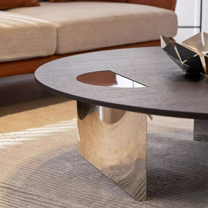 Modern Luxury Round Multi-Layer Solid Wood Panel Stainless Steel Coffee Table For Living Room