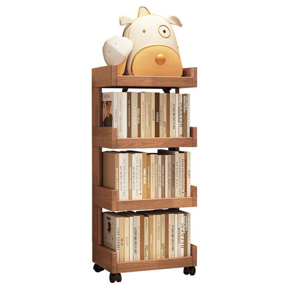 Traditional Vintage Rectangular Rubberwood Solid Wood Movable Bookshelf 2/3/4-Tier For Living Room