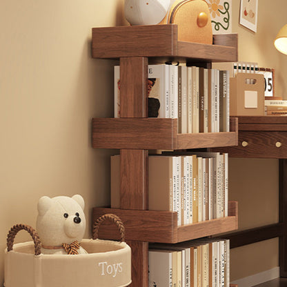 Traditional Vintage Rectangular Rubberwood Solid Wood Movable Bookshelf 2/3/4-Tier For Living Room