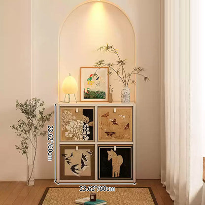 Traditional Vintage Square Multi-Layer Solid Wood Panel Fabric Storage Bookshelf 4/6/8/10-Cabinet For Living Room