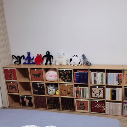Traditional Vintage Square Multi-Layer Solid Wood Panel Fabric Storage Bookshelf 4/6/8/10-Cabinet For Living Room