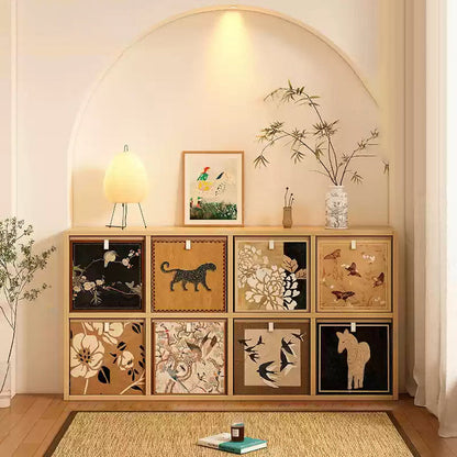 Traditional Vintage Square Multi-Layer Solid Wood Panel Fabric Storage Bookshelf 4/6/8/10-Cabinet For Living Room