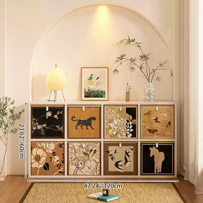 Traditional Vintage Square Multi-Layer Solid Wood Panel Fabric Storage Bookshelf 4/6/8/10-Cabinet For Living Room