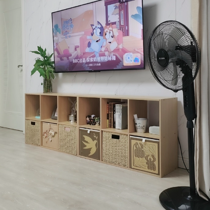 Traditional Vintage Square Multi-Layer Solid Wood Panel Fabric Storage Bookshelf 4/6/8/10-Cabinet For Living Room