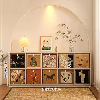 Traditional Vintage Square Multi-Layer Solid Wood Panel Fabric Storage Bookshelf 4/6/8/10-Cabinet For Living Room