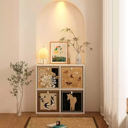 Traditional Vintage Square Multi-Layer Solid Wood Panel Fabric Storage Bookshelf 4/6/8/10-Cabinet For Living Room