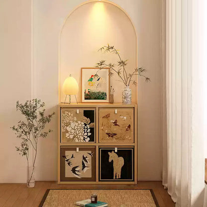 Traditional Vintage Square Multi-Layer Solid Wood Panel Fabric Storage Bookshelf 4/6/8/10-Cabinet For Living Room