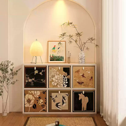 Traditional Vintage Square Multi-Layer Solid Wood Panel Fabric Storage Bookshelf 4/6/8/10-Cabinet For Living Room