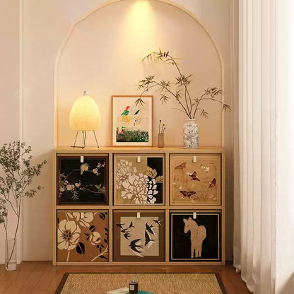 Traditional Vintage Square Multi-Layer Solid Wood Panel Fabric Storage Bookshelf 4/6/8/10-Cabinet For Living Room