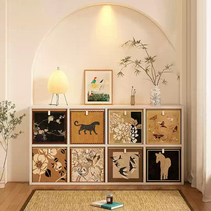 Traditional Vintage Square Multi-Layer Solid Wood Panel Fabric Storage Bookshelf 4/6/8/10-Cabinet For Living Room